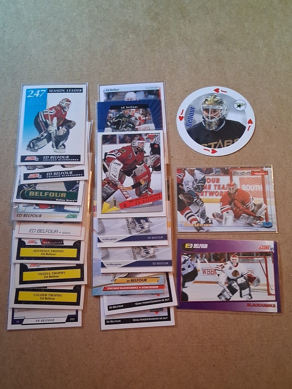 Ed Belfour Hockey Trading Card Lot - Black, Red, White